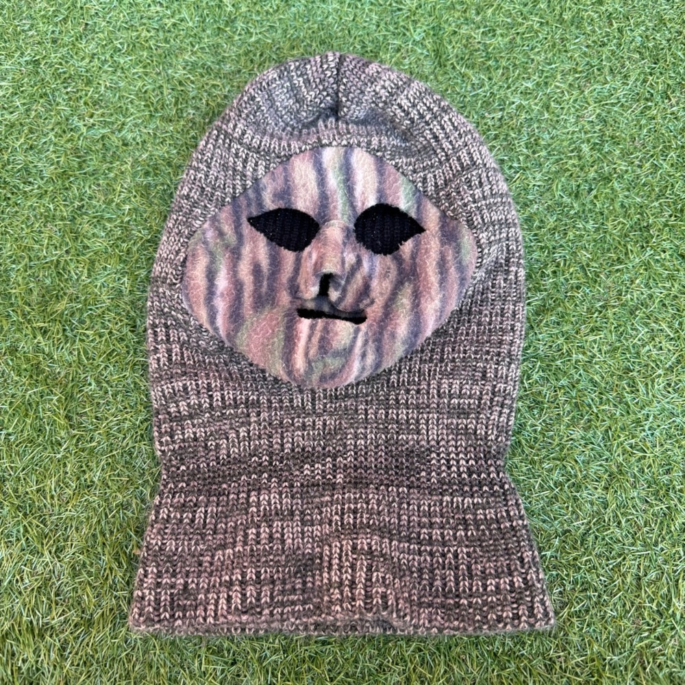 Vtg‎ Mens Knit Balaclava Ski Mask Treebark Camo Face Cover Made in USA